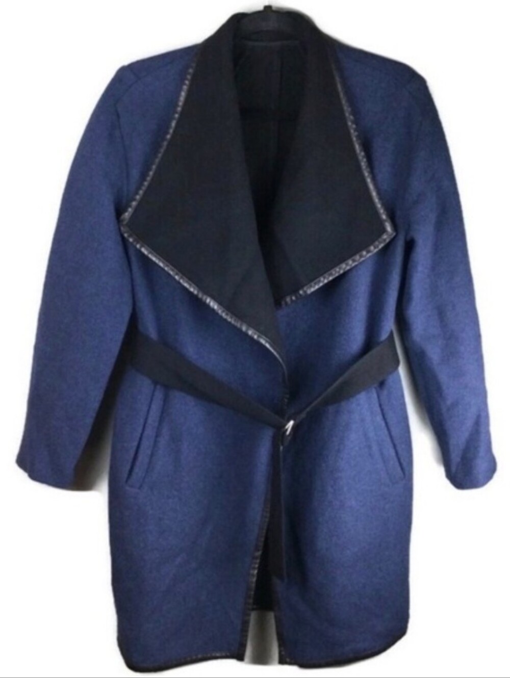 Pinko Tamerice Cappatto Panno Double Wool Leather Trim Belted Trench Coat Size 6